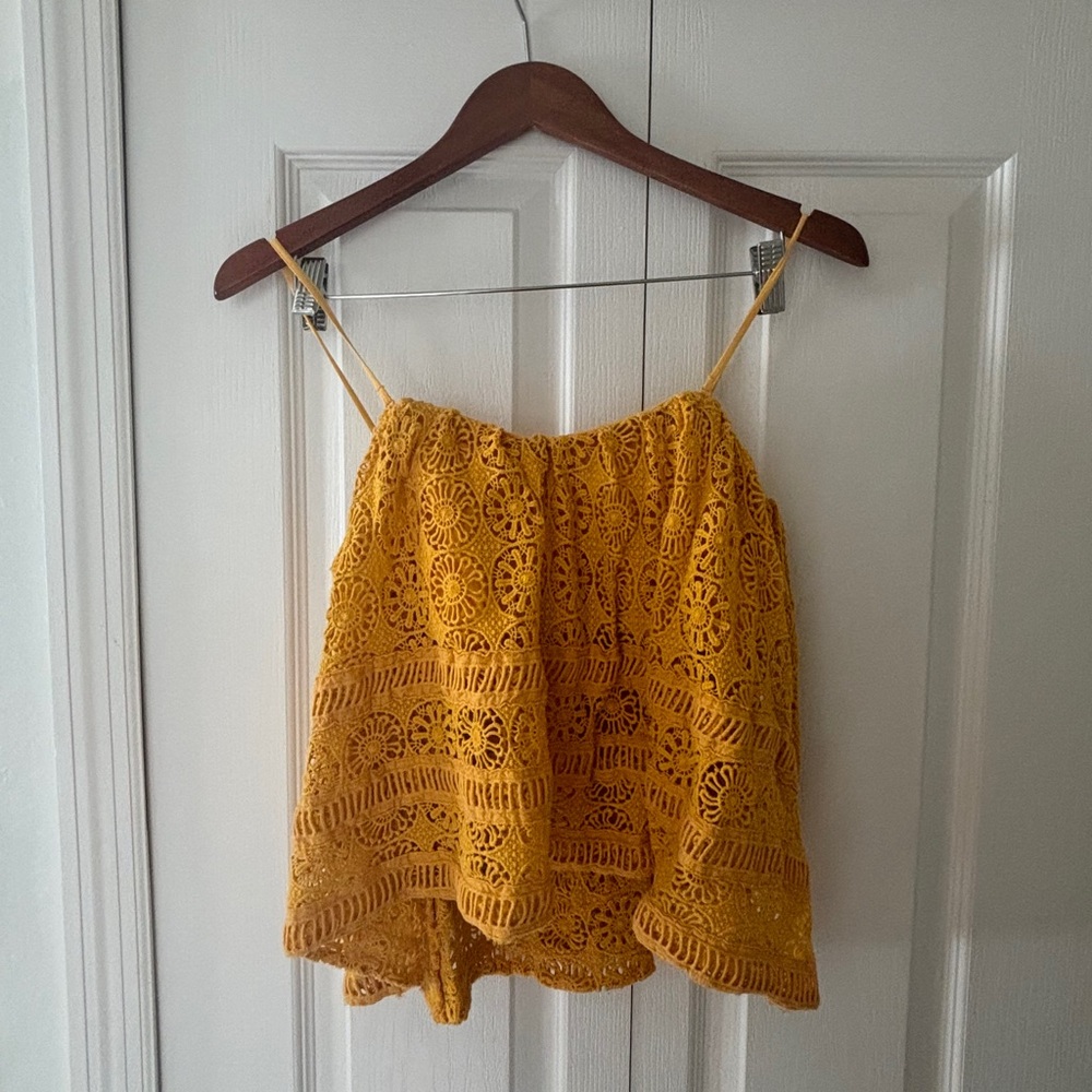 Small yellow free people eyelet/woven tank